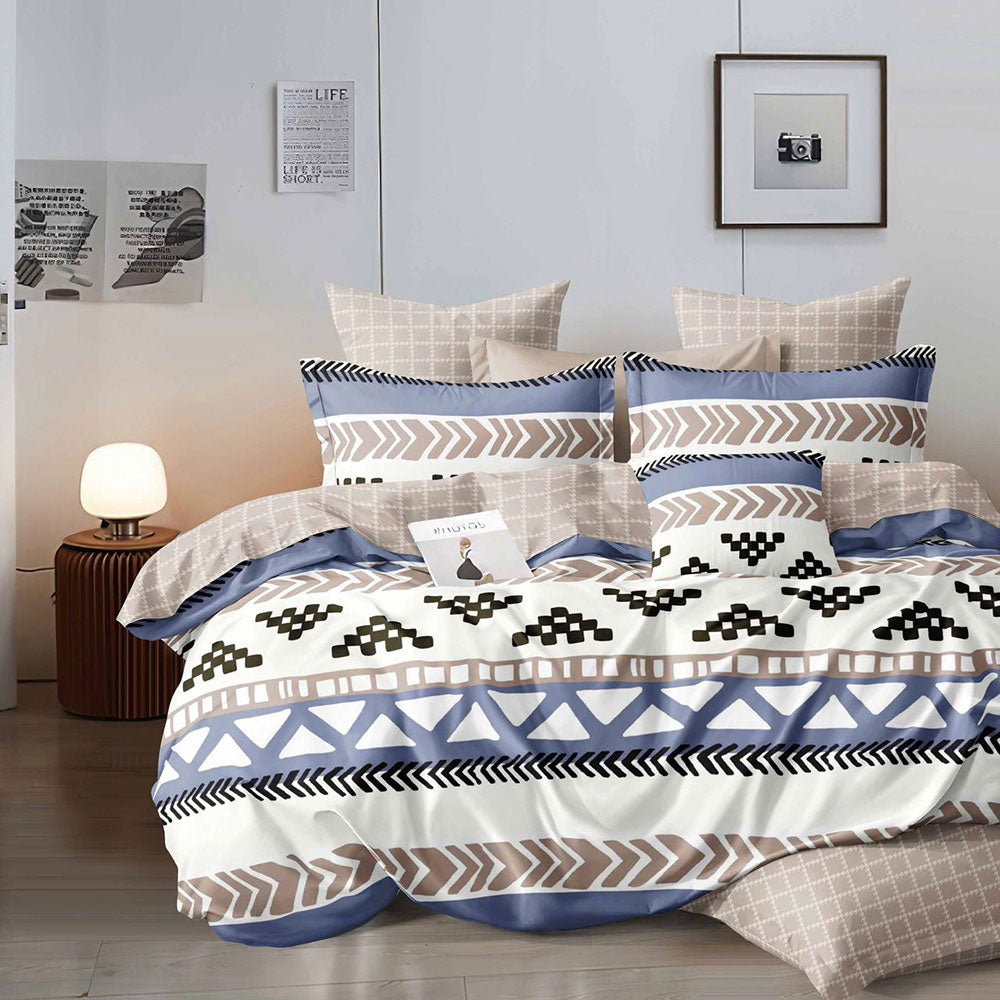 Blue and Black with Modern Ethnic Design Bedsheet