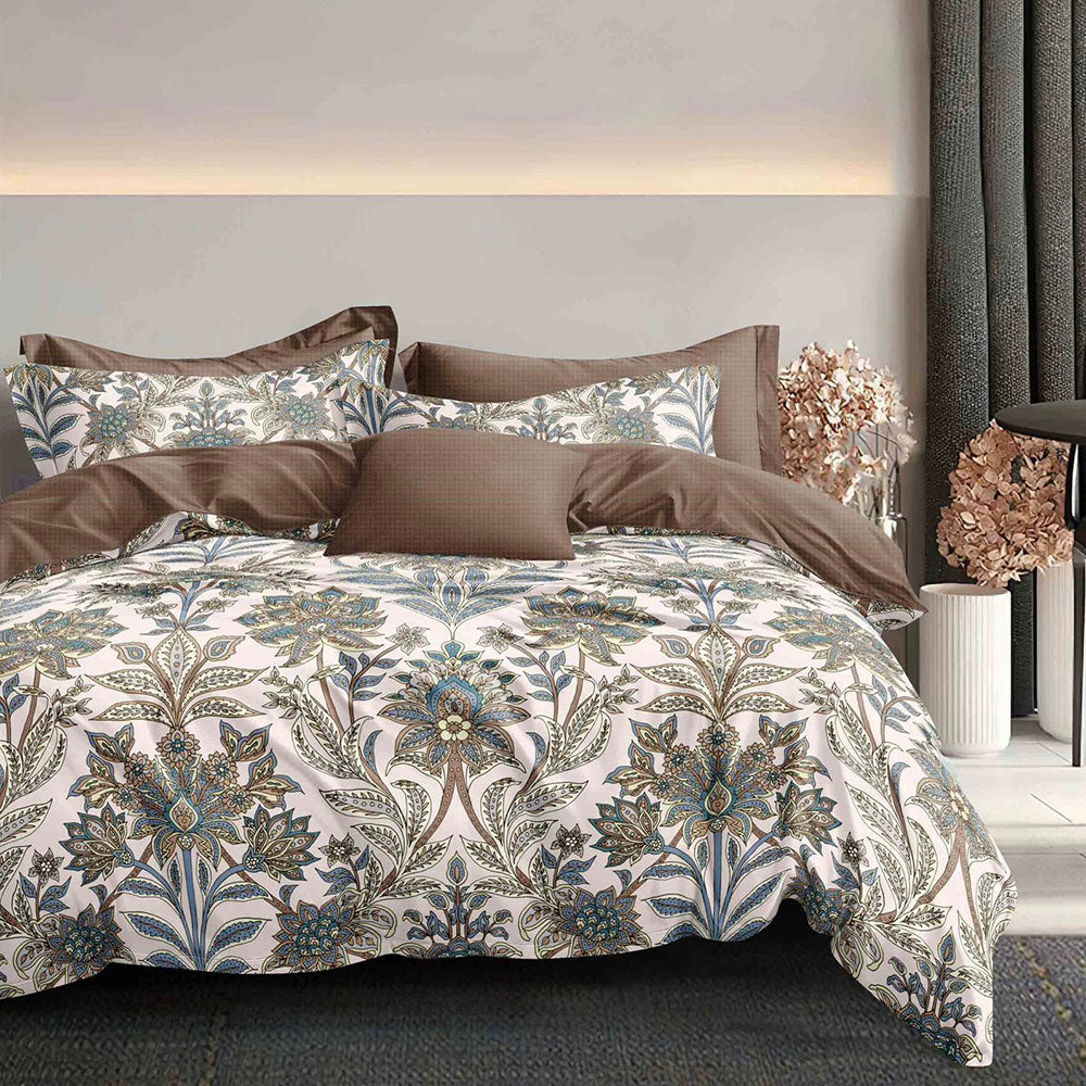 Chic Taupe Botanical Print Double Bedsheet