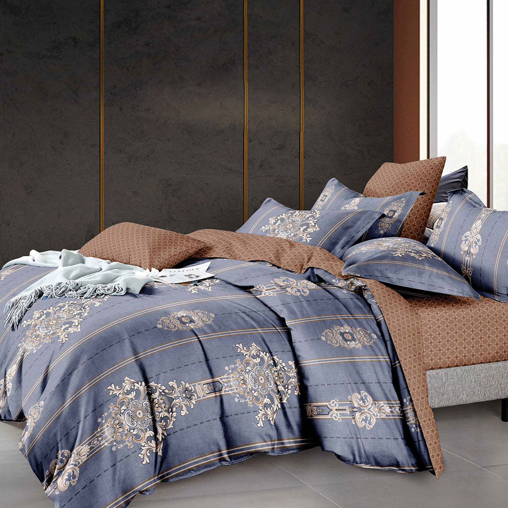 Shades of Royal Blue and Brown with Premium Double Bedsheet