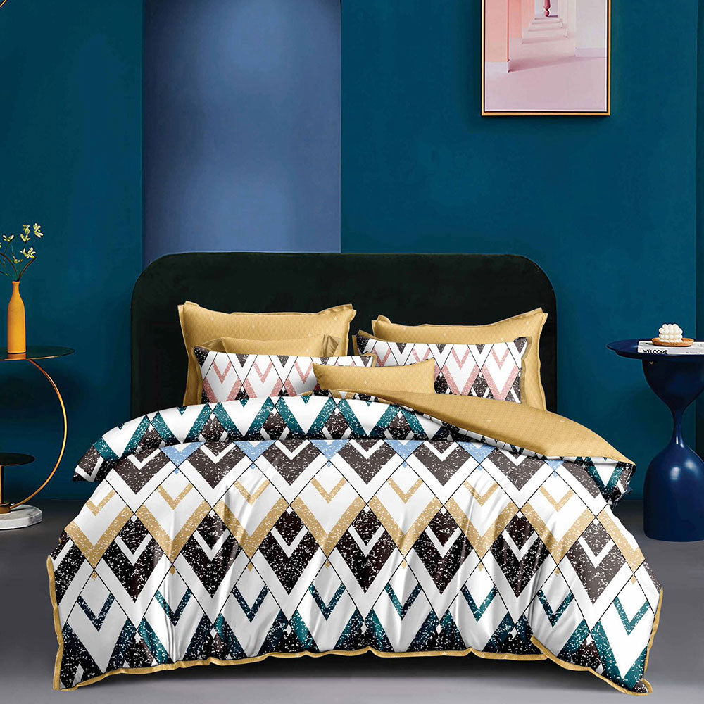 Gold Geometric Cotton Double Bedsheet