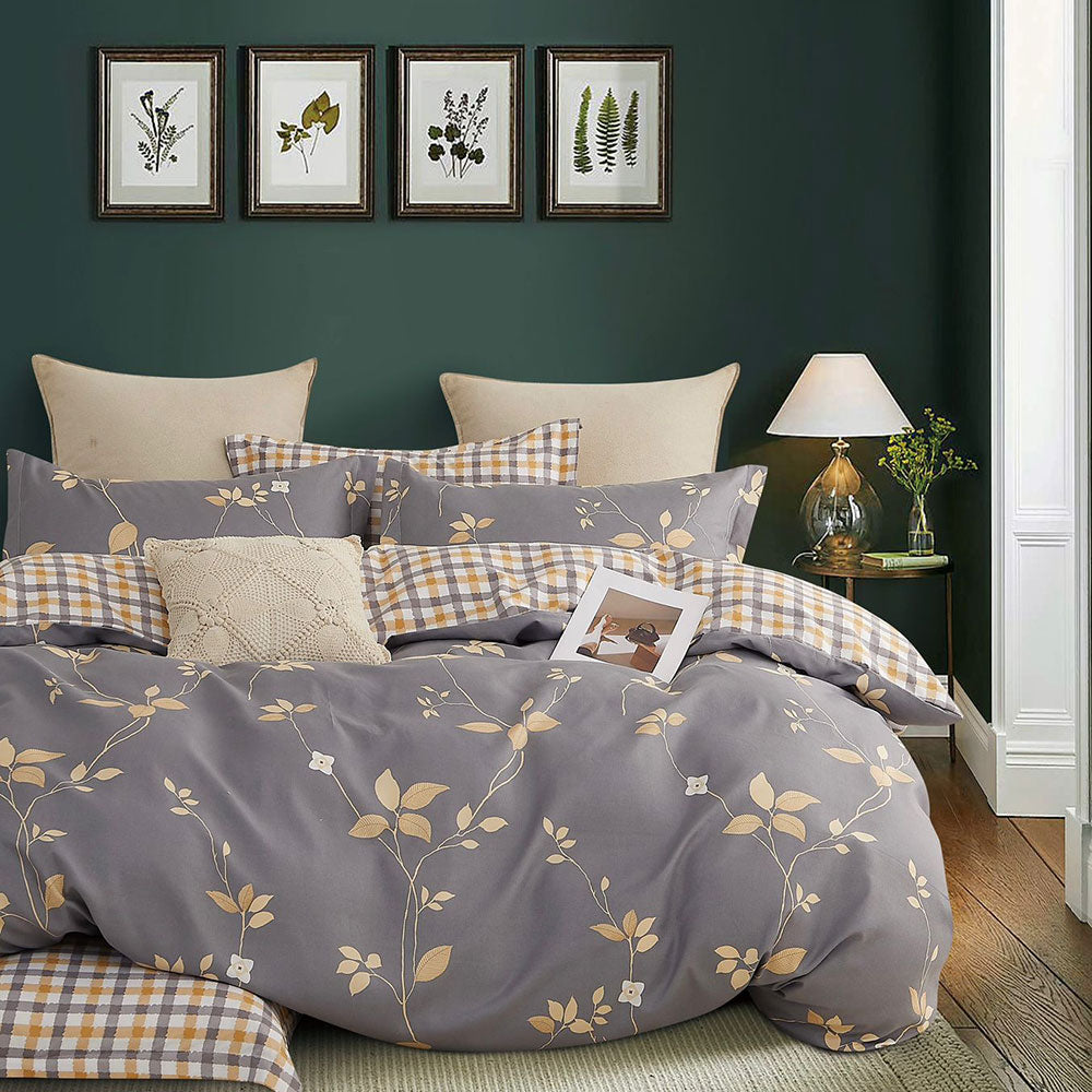 Yellow and Grey Floral Print Cotton Bedsheets