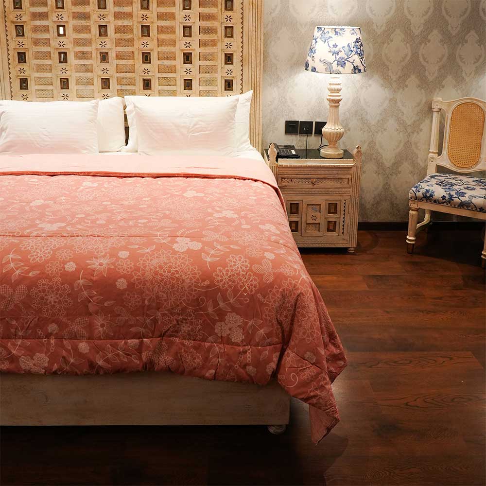 Peach Flora Reversible Double Bed Duvet
