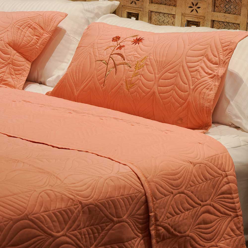 Autumn Blossom Embroidered Double Bed Cover with Pillow Case Set