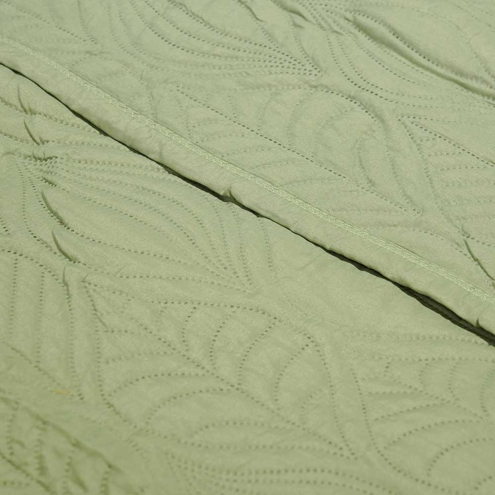 Eco Green Textured Cotton Double Bed Cover with Pillow Case Set