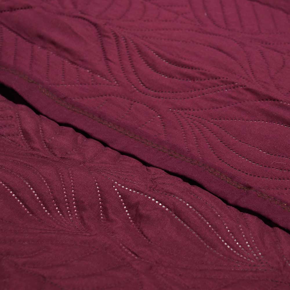 Wine Red Cozy Leaf Patterned Double Bed Cover with Pillow Case Set