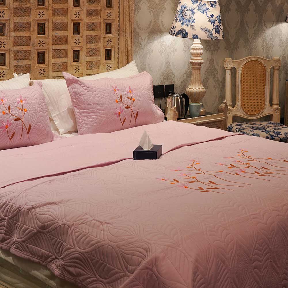 Rose Garden Quilted Comfort Double Bed Cover with Pillow Case Set