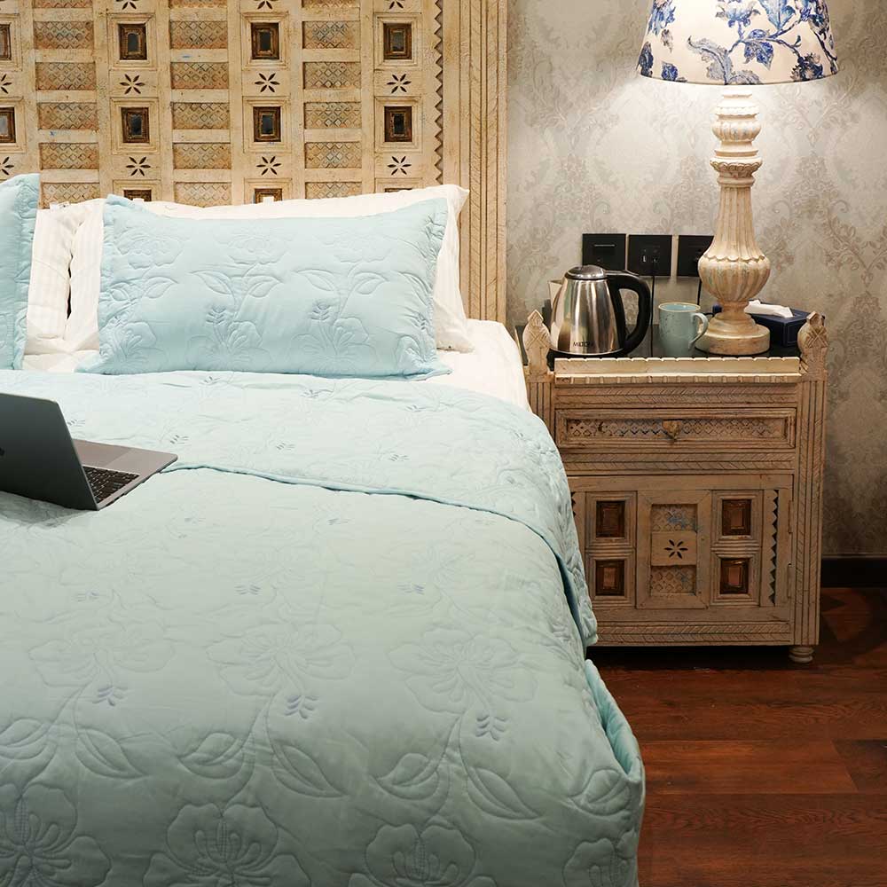 Blue Petal Dream Double Bed Cover with Pillow Case Set