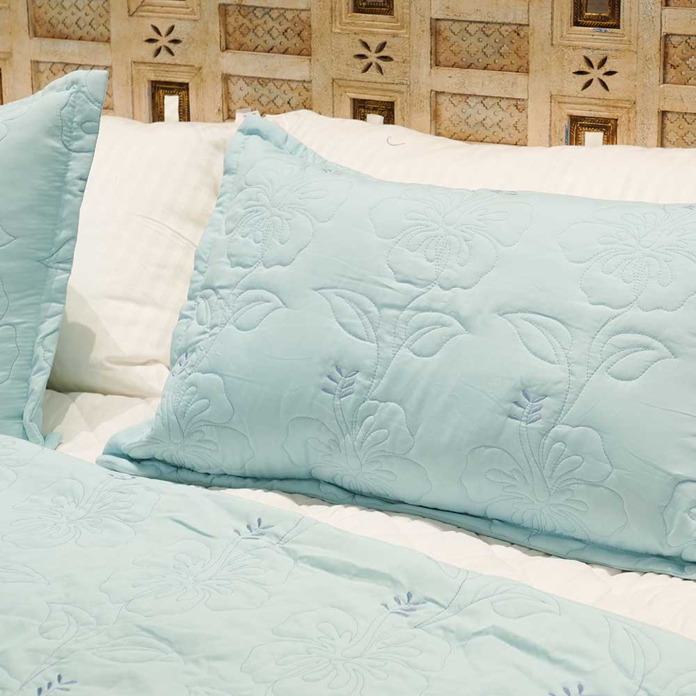 Blue Petal Dream Double Bed Cover with Pillow Case Set