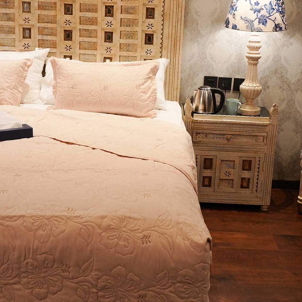 Sandy Bliss Cotton Embroidered Sheet Double Bed Cover with Pillow Case Set