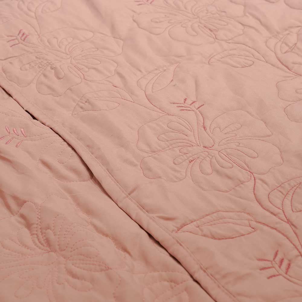 Blossom Embroidered Cotton Double Bed Cover with Pillow Case Set