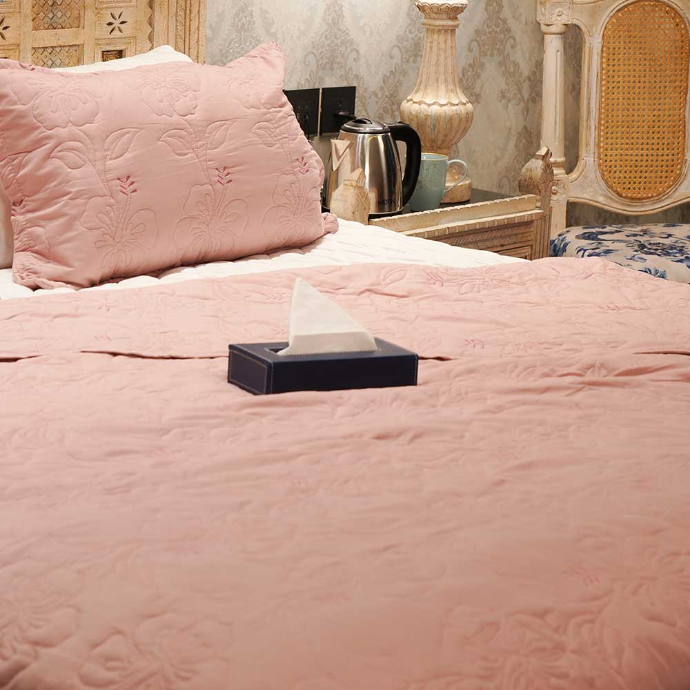 Blossom Embroidered Cotton Double Bed Cover with Pillow Case Set