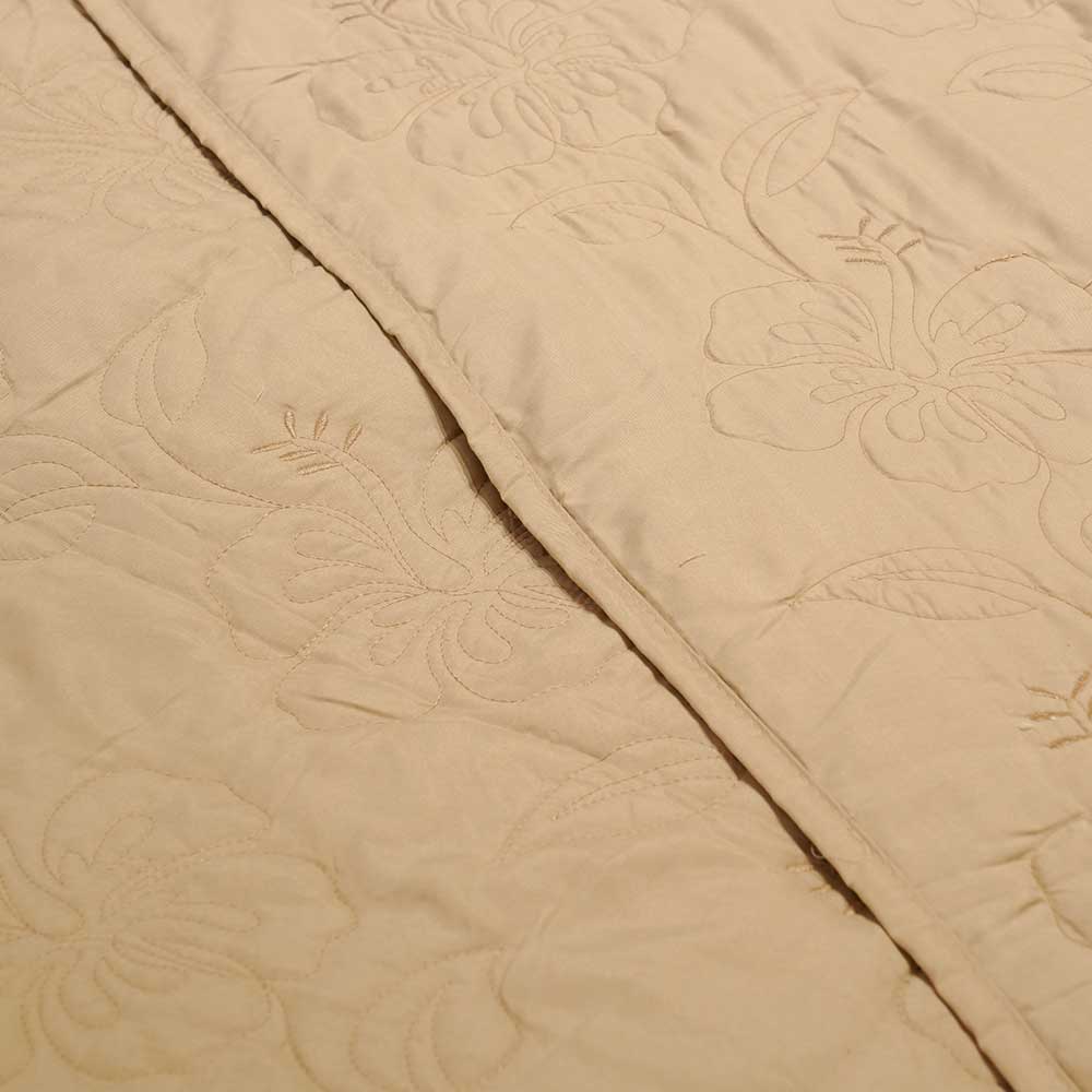 Beige Petal Embroidery Double Bed Cover with Pillow Case Set