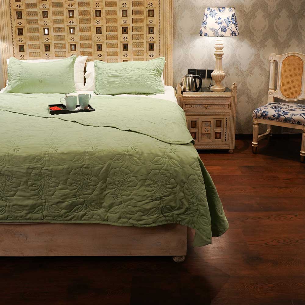 Floral Comfort in Sage Double Bed Cover with Pillow Case Set