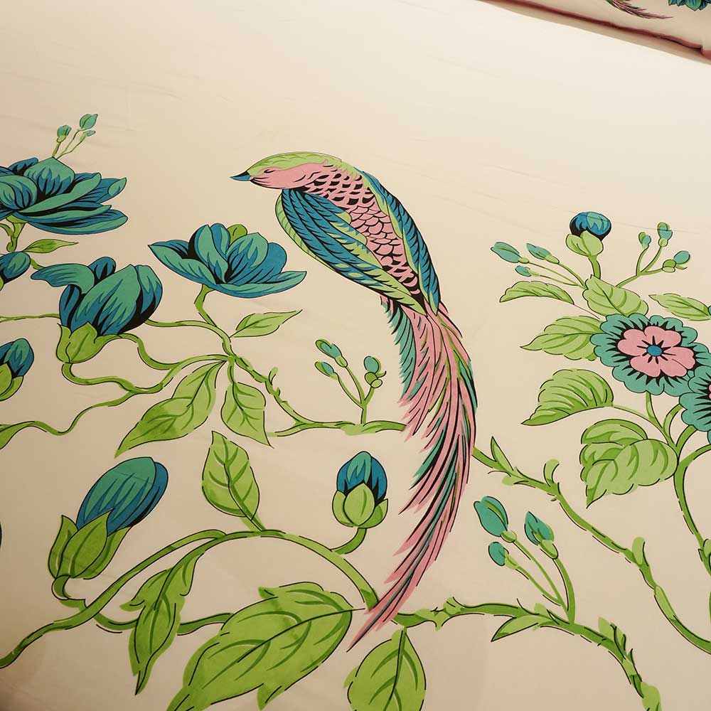 Pure Cotton Birdsong & Blossoms Double Bed sheet with Pilow Case Set