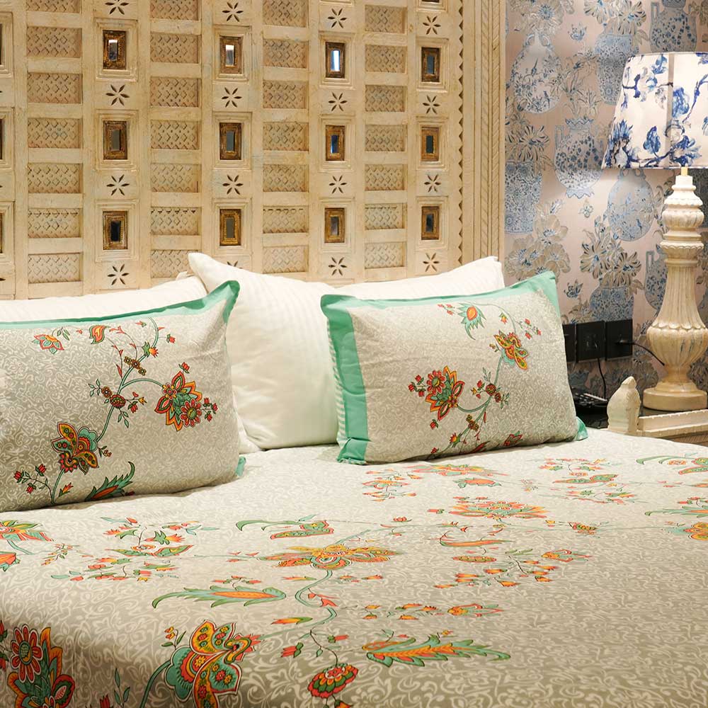 Pure Cotton Garden of Serenity Double Bed sheet with Pillow Case Set