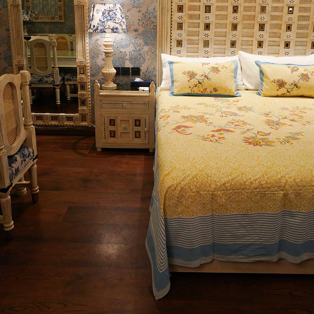 Pure Cotton Golden Autumn Double Bed sheet with Pilow Case Set