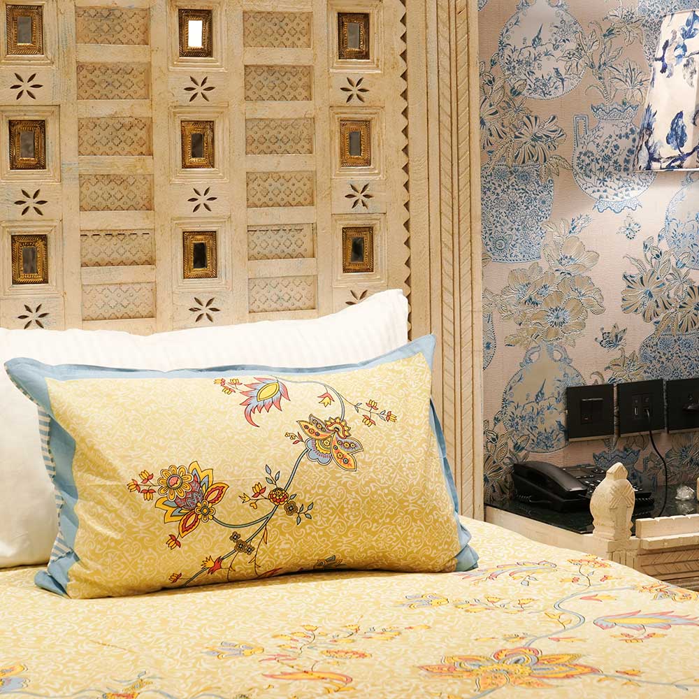 Pure Cotton Golden Autumn Double Bed sheet with Pilow Case Set