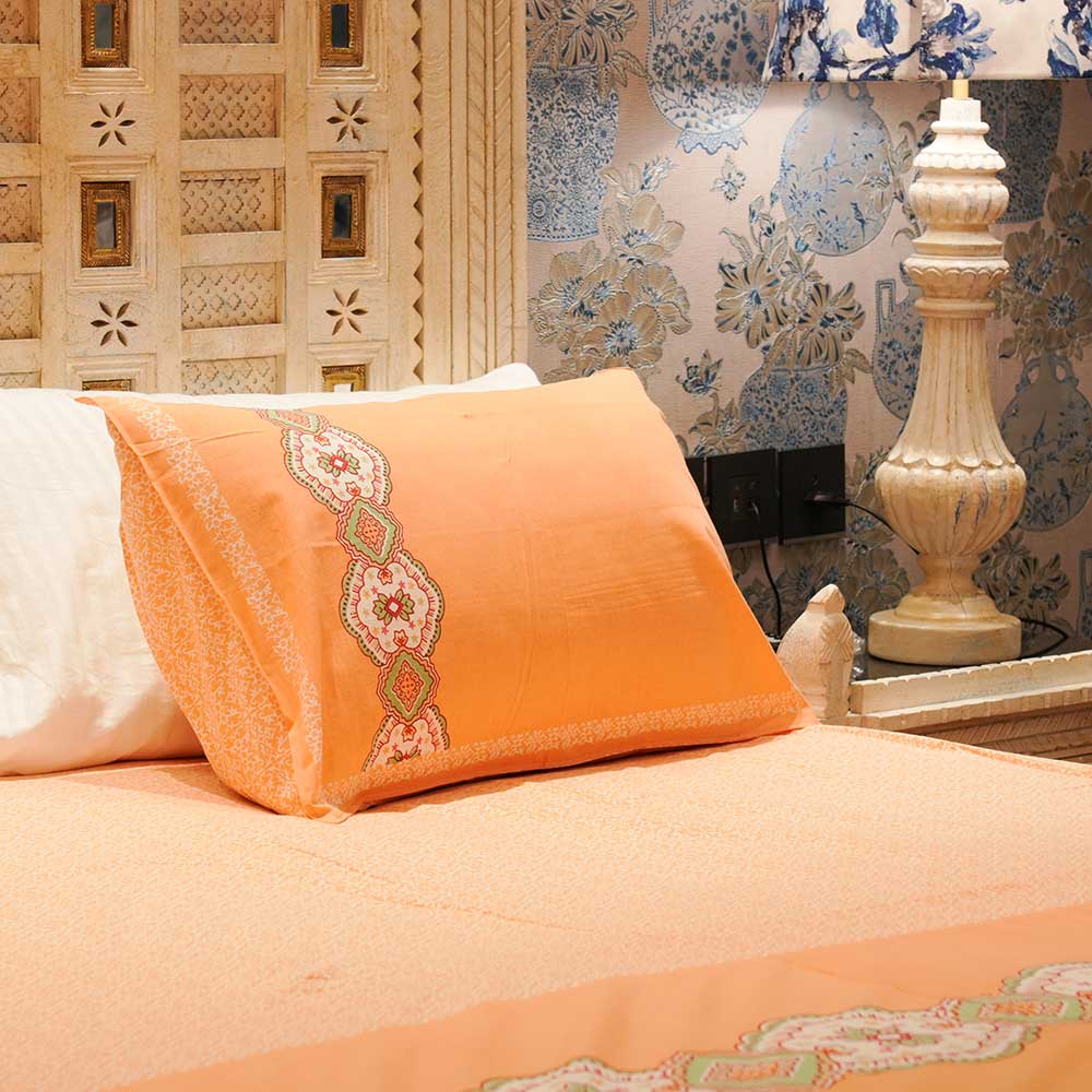 Saffron Patchwork Double Bed sheet with Pilow Case Set