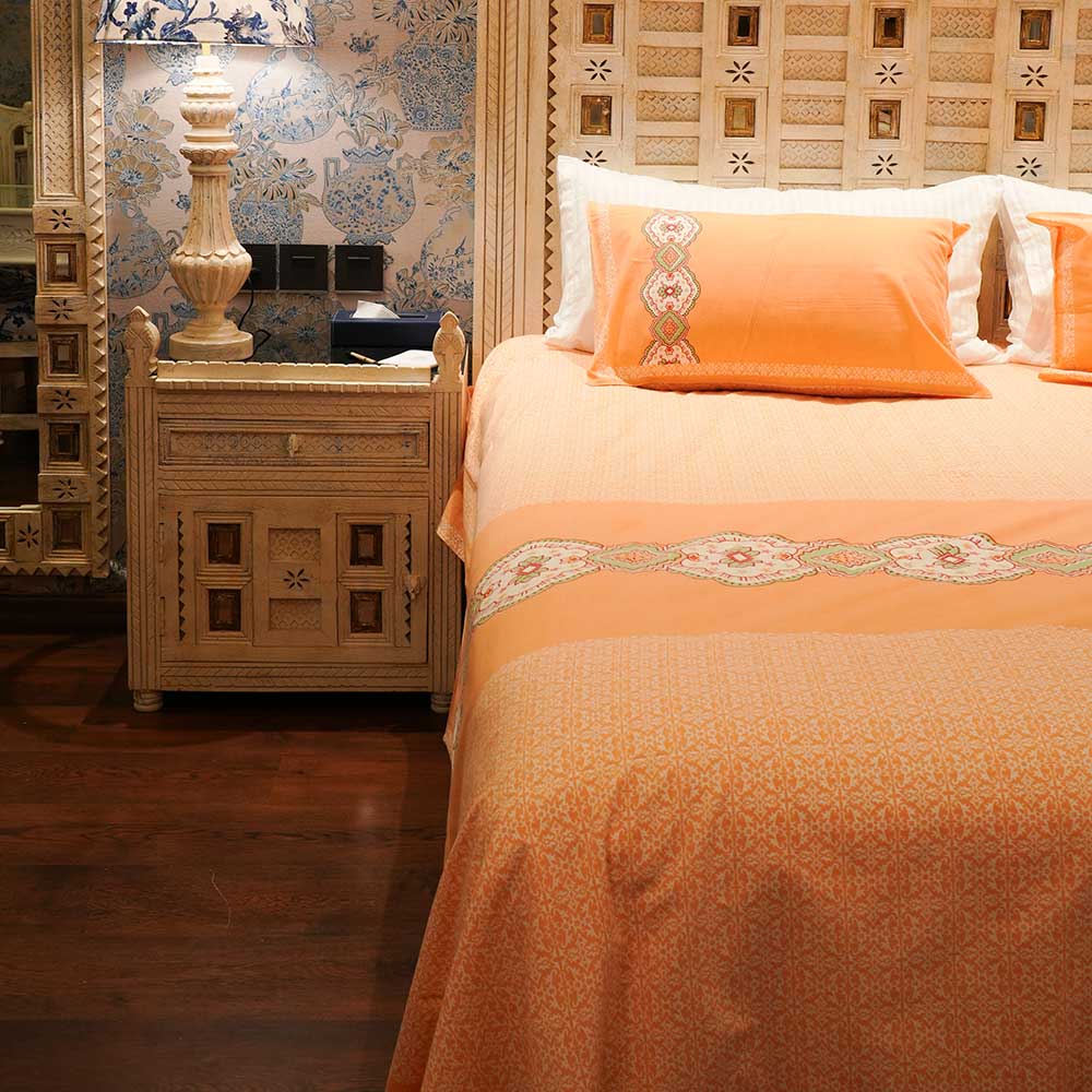 Saffron Patchwork Double Bed sheet with Pilow Case Set