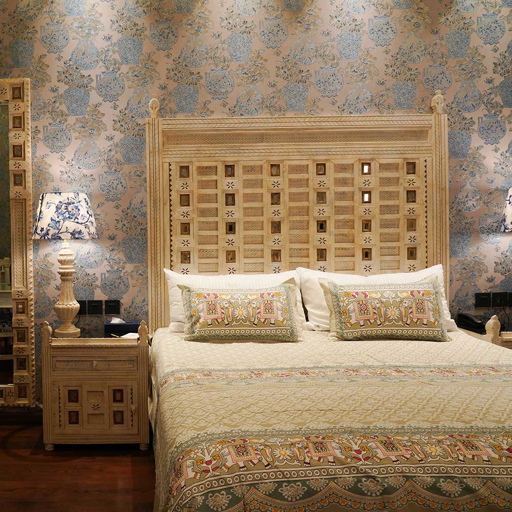 Beige Elephant Tales Cotton Collection Double Bed sheet with Pilow Case Set