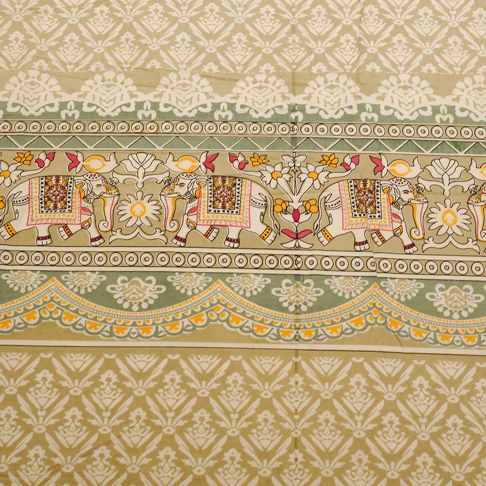 Beige Elephant Tales Cotton Collection Double Bed sheet with Pilow Case Set