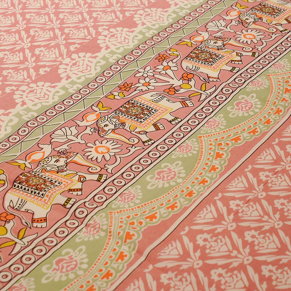 Pink Elephant Tales Cotton Collection Double Bed sheet with Pilow Case Set