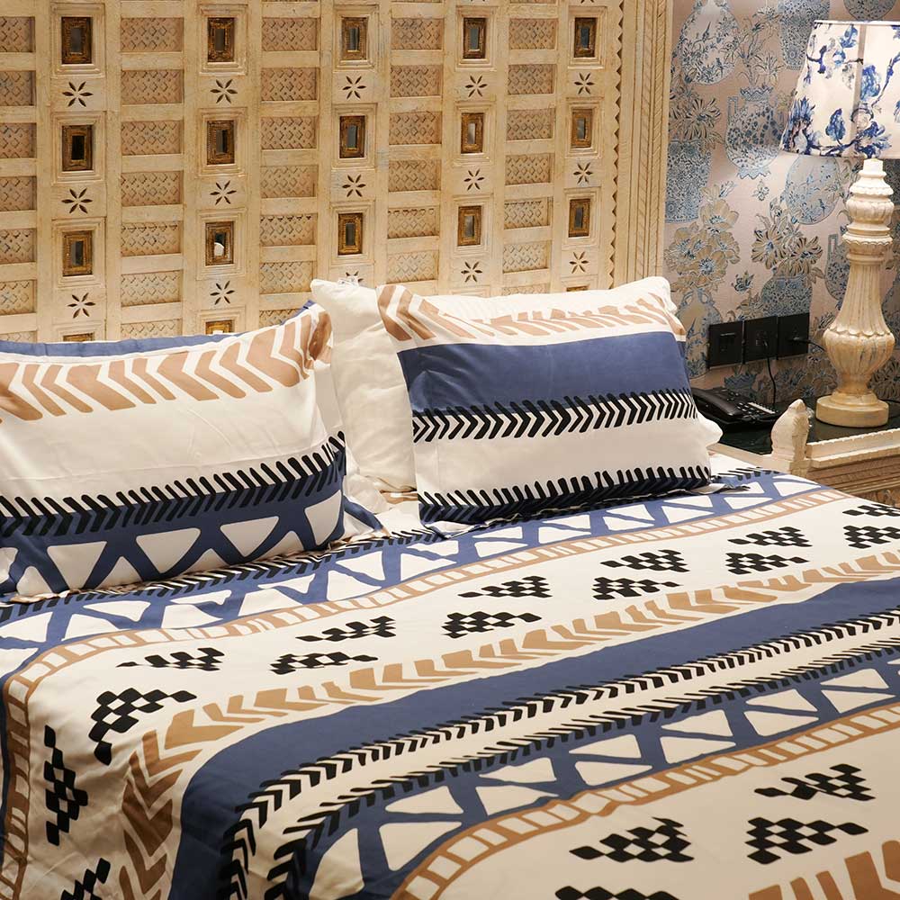 Pure Cotton Blue Nomad Double Bed sheet with Pilow Case Set
