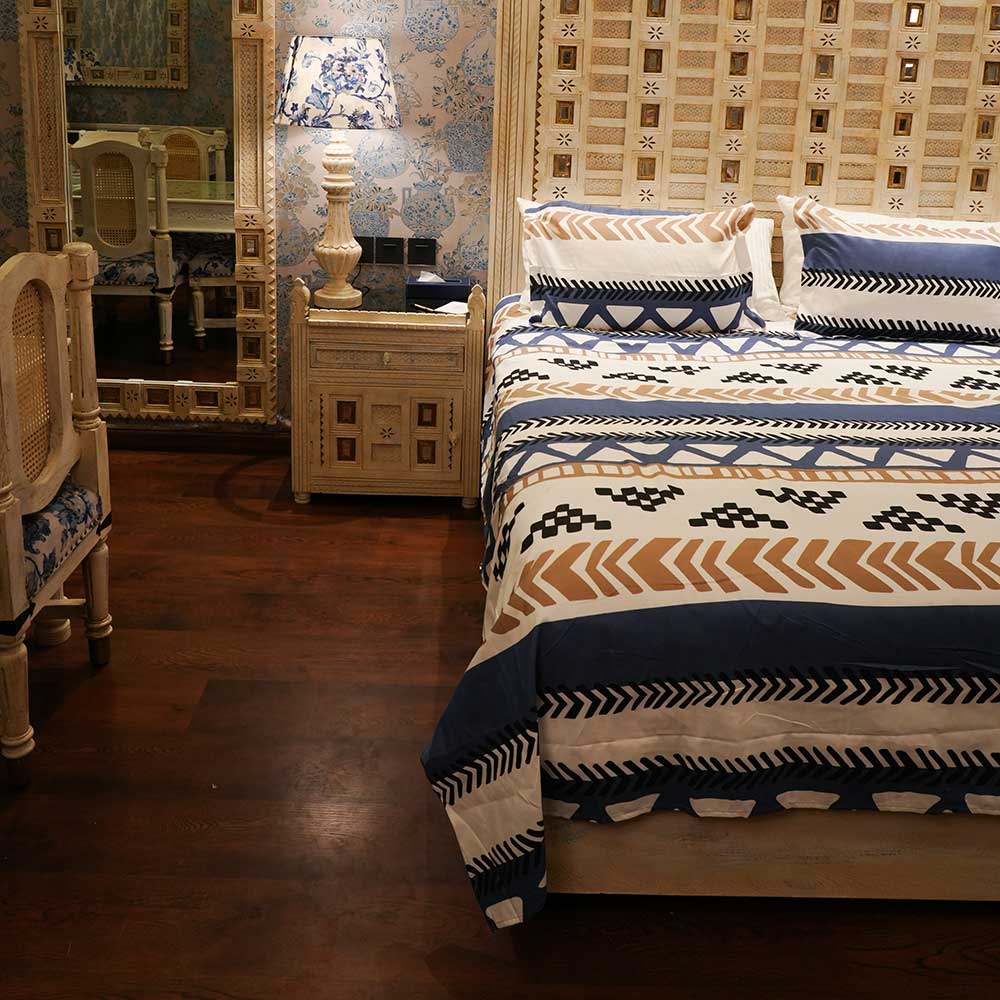 Pure Cotton Blue Nomad Double Bed sheet with Pilow Case Set