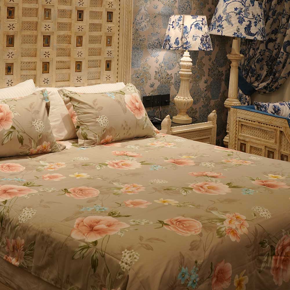 Pure Cotton Floral Flourish Double Bed sheet with Pilow Case Set