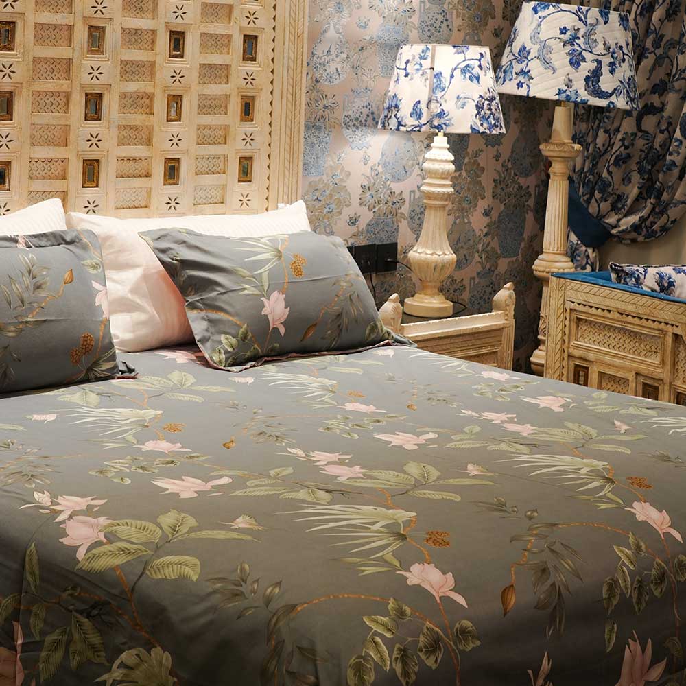 Vintage Floral Pure Cotton Double Bed sheet with Pilow Case Set