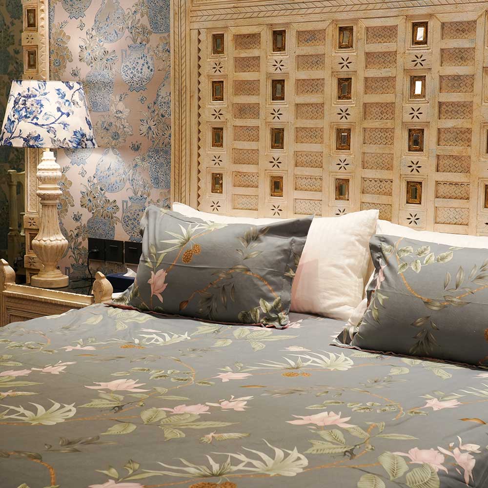 Vintage Floral Pure Cotton Double Bed sheet with Pilow Case Set