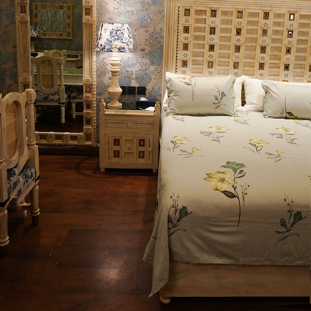 Coral Blossom Luxury Pure Cotton Double Bed sheet with Pilow Case Set