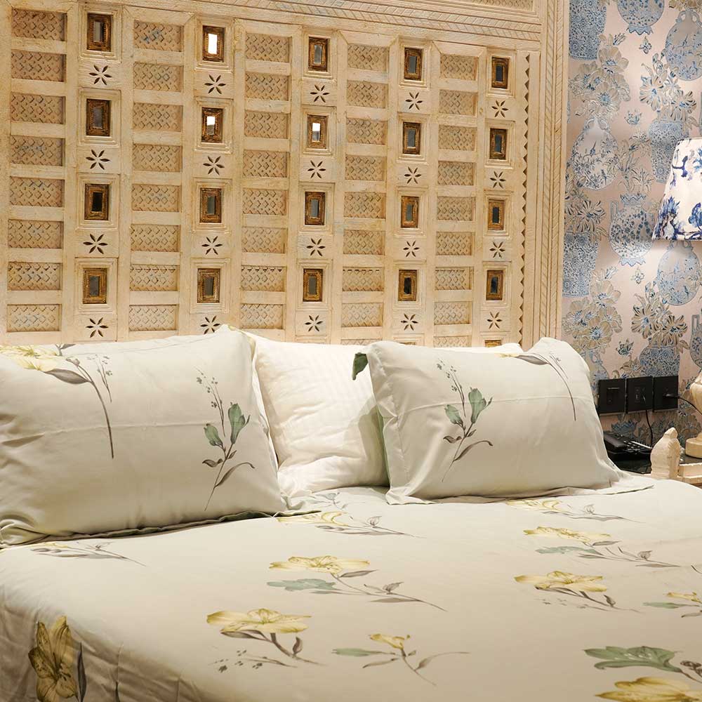 Coral Blossom Luxury Pure Cotton Double Bed sheet with Pilow Case Set