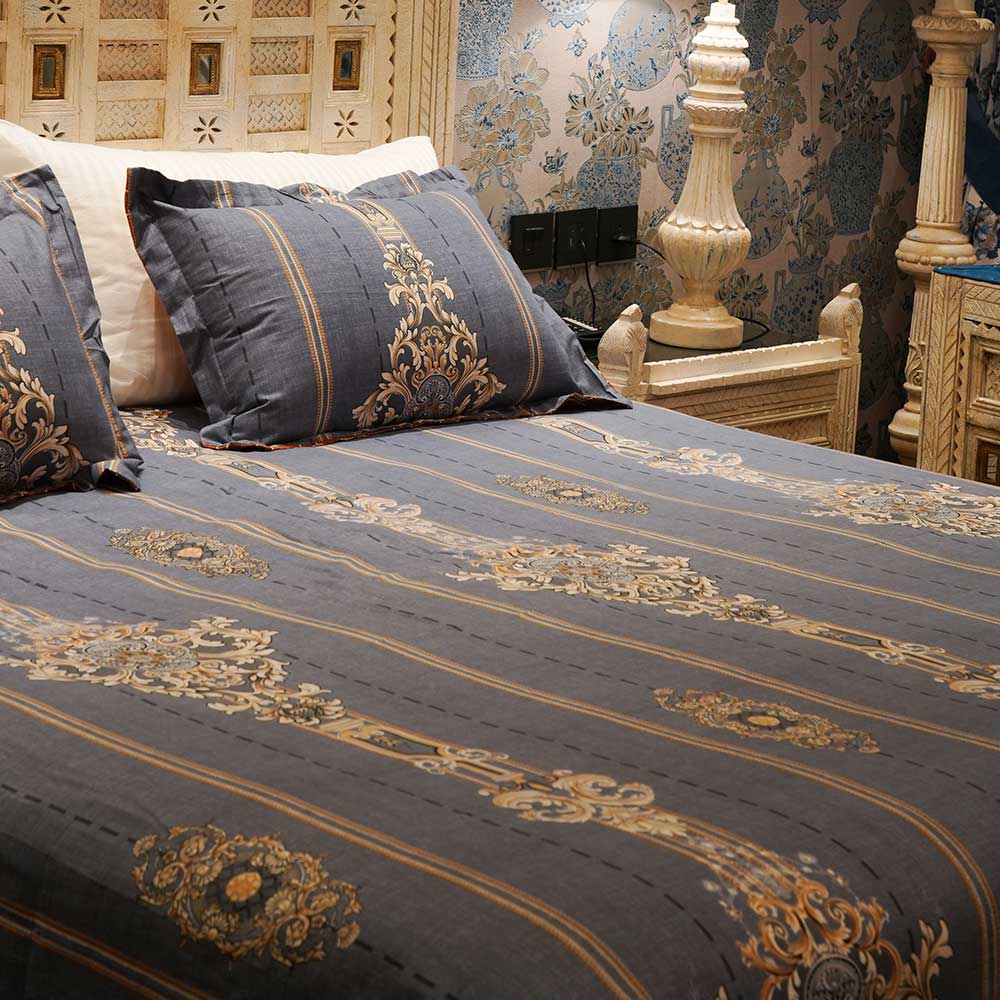 Classic Ornate Double Bed sheet with Pilow Case Set