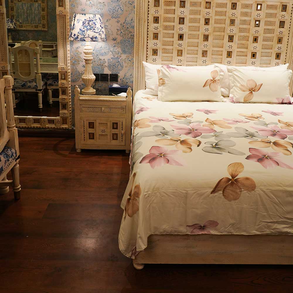 Ethereal Bloom Double Bed sheet with Pilow Case Set