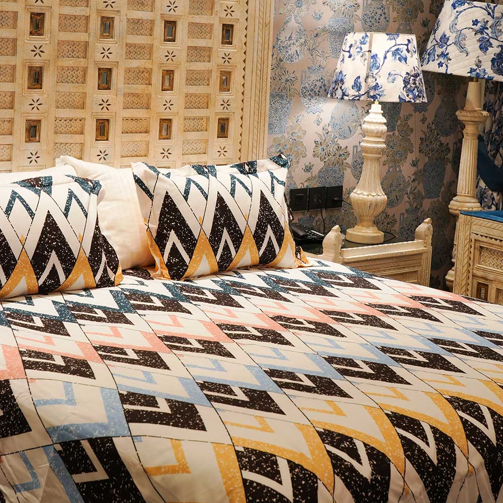 Retro Rhythm Pure Cotton Double Bed sheet with Pilow Case Set