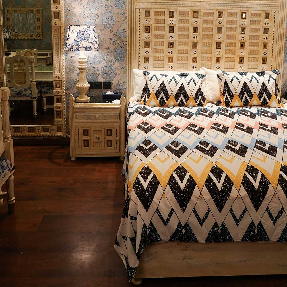 Retro Rhythm Pure Cotton Double Bed sheet with Pilow Case Set